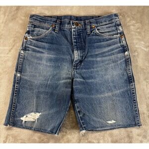 Wrangler Denim Cut Off Shorts Mens 31 Blue Fair Distressed Raw Hem 936PWD Slim